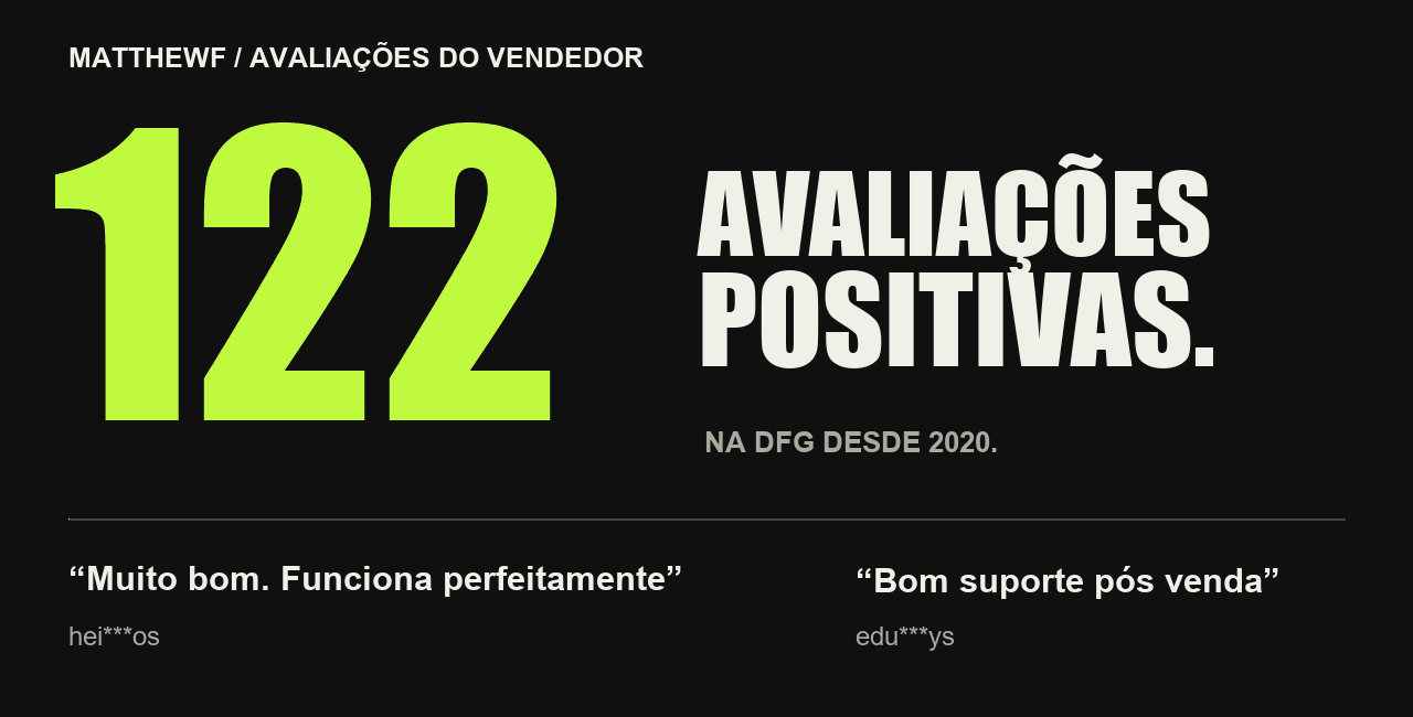 matthewf: 122 avaliações positivas na DFG, membro desde 2020. Depoimentos reais sobre o vendedor.